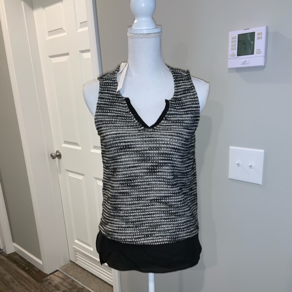 Sanctuary woven knit mock-layered metallic top